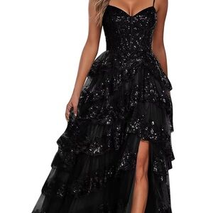 Elegant Black Sequin Evening Gown